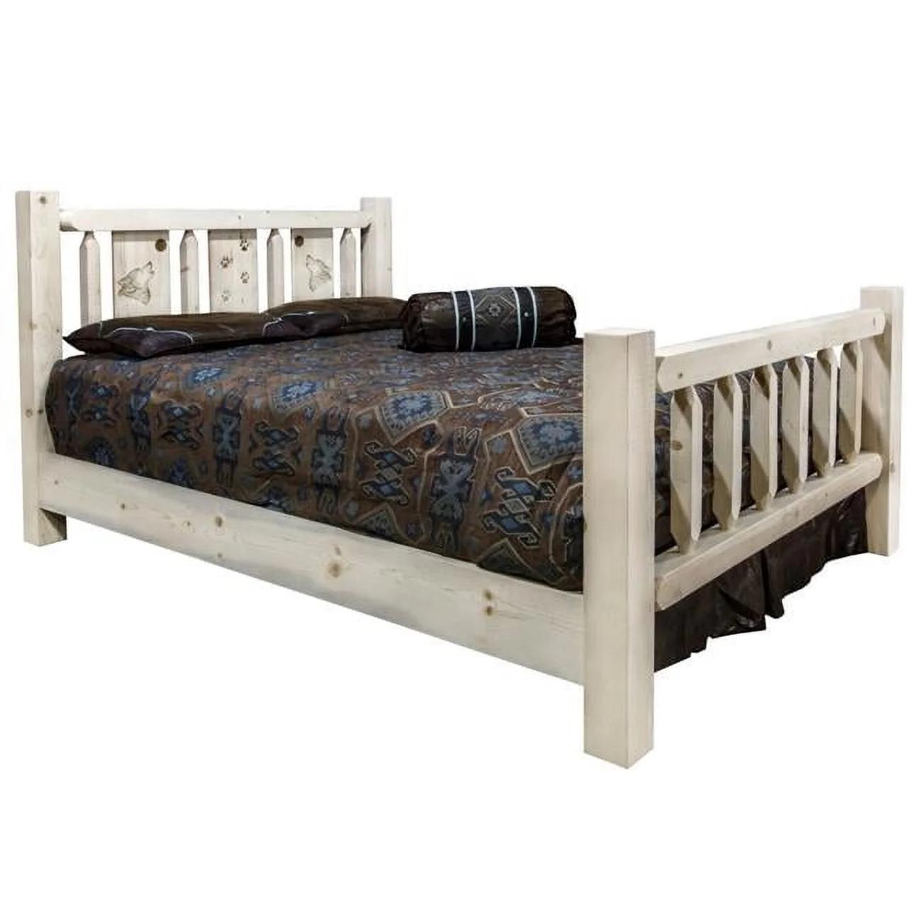 Homestead Collection Queen Bed w/ Laser Engraved Wolf Design, Ready to Finish