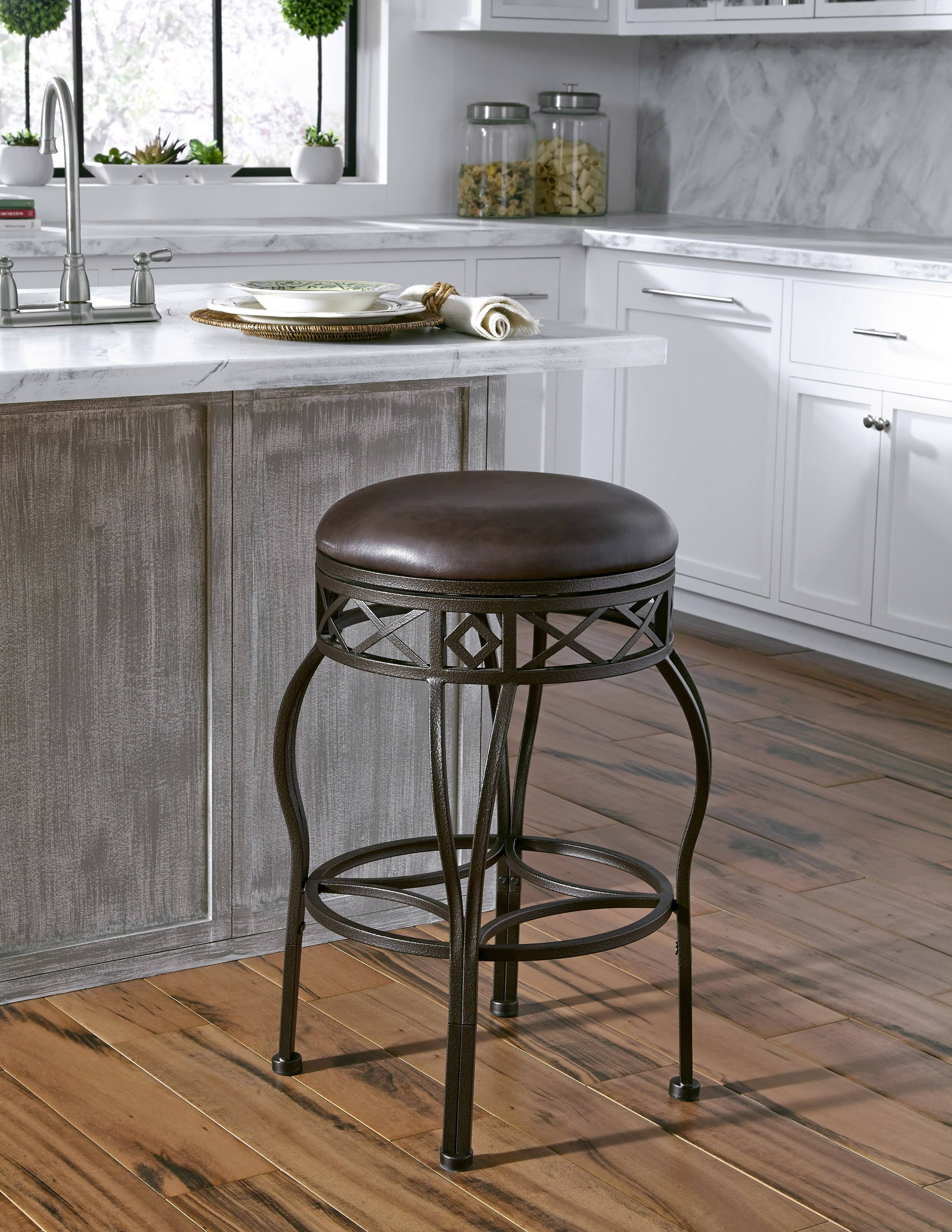 Backless Adjustable Metal Frame Barstool, Brown