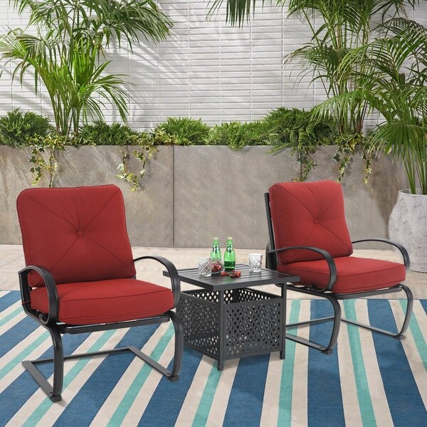 3piece Patio Bistro Furniture Set,Cspring Chairs and Patio Side table with Umbrella Hole