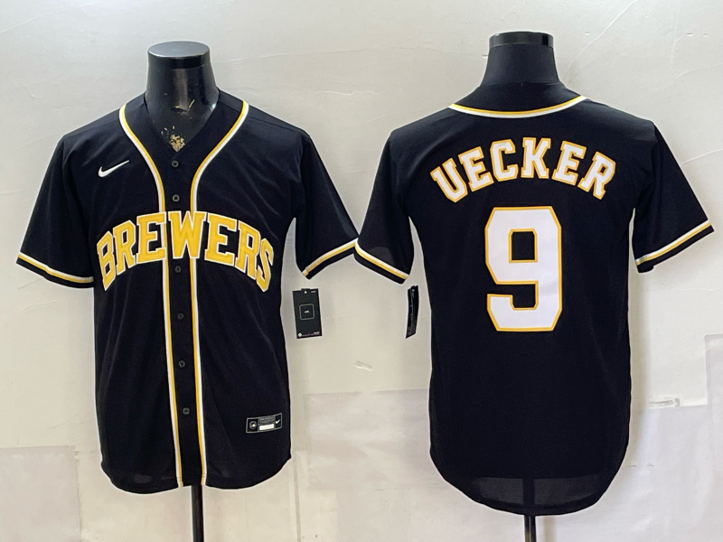 Men's Milwaukee Brewers Bob Uecker #9 Fashion Replica Black Out Jersey