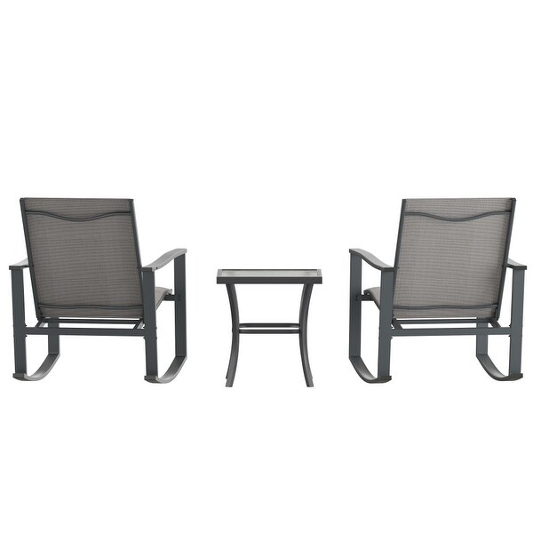 3 Piece AllWeather Rocking Chairs and Glass Top Table Bistro Set