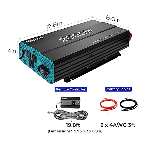 Renogy 2000W Pure Sine Wave Inverter 12V DC to 120V AC Converter for Home, RV, Truck