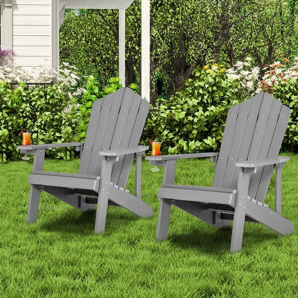 Costway Patio HIPS Adirondack Chair with Cup Holder Weather Resistant