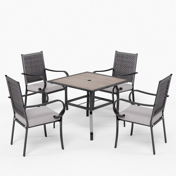 MAISON ARTS 5piece Patio Dining Set,4 Rattan Chairs with Cushion and 1 Table with Umbrella Hole