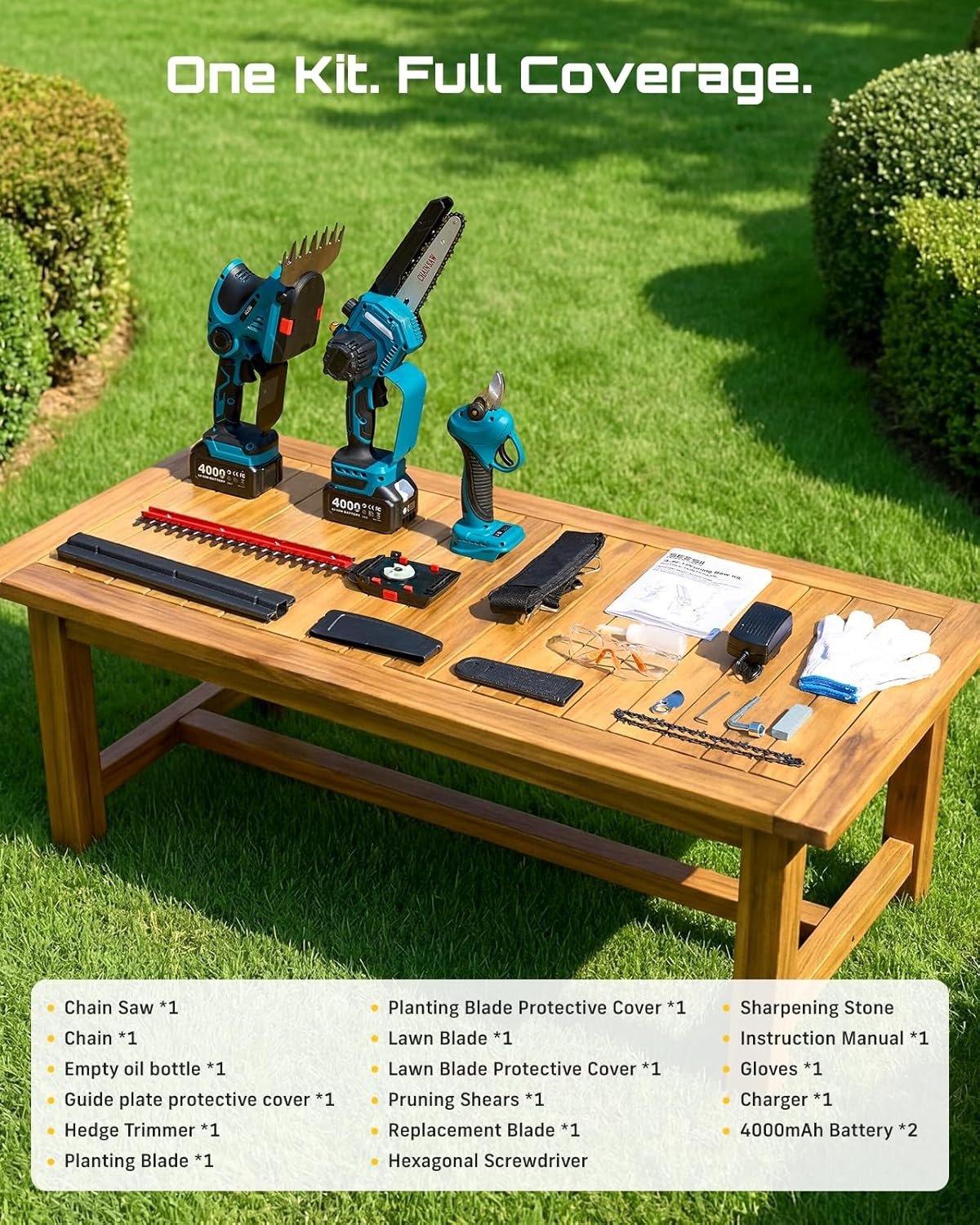 Electric Chainsaw Trimmer Pruner: 3-in-1 Cordless Chainsaw, Hedge Trimmer, Pruning Shears with 2× Rechargeable 4000mAh Batteries, Garden Tool Kit for Tree Trimming and Branch Cutting