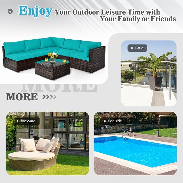 Costway 6PCS Patio Rattan Furniture Set Cushioned Sofa Coffee Table