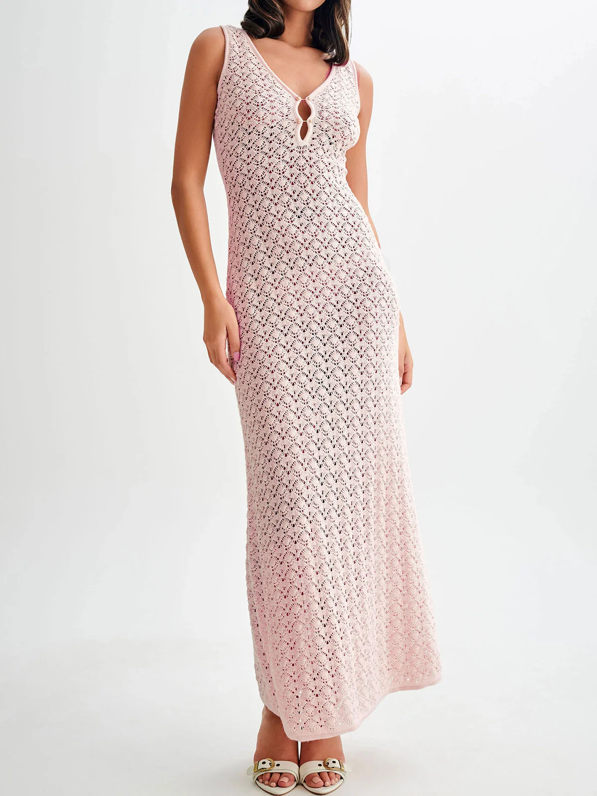Crochet Knit Maxi Dress | V-Neck Beach Cover UpClistos
