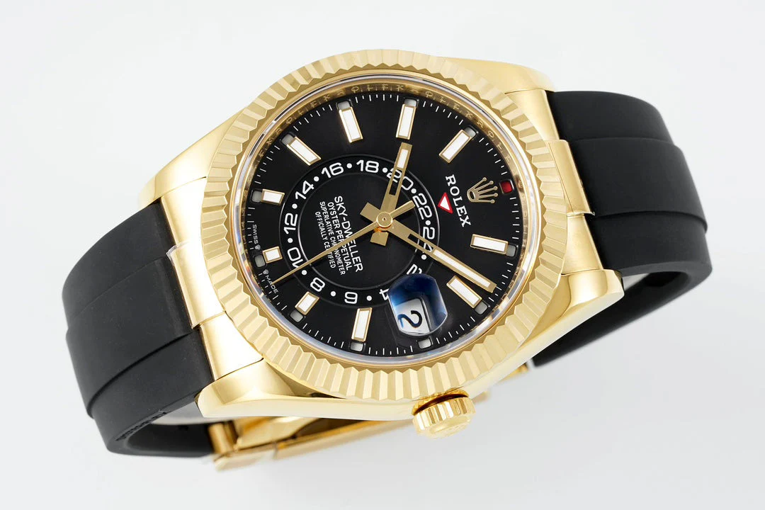 Rolex Sky-Dweller 42mm Gold Case Black Dial Rubber Strap