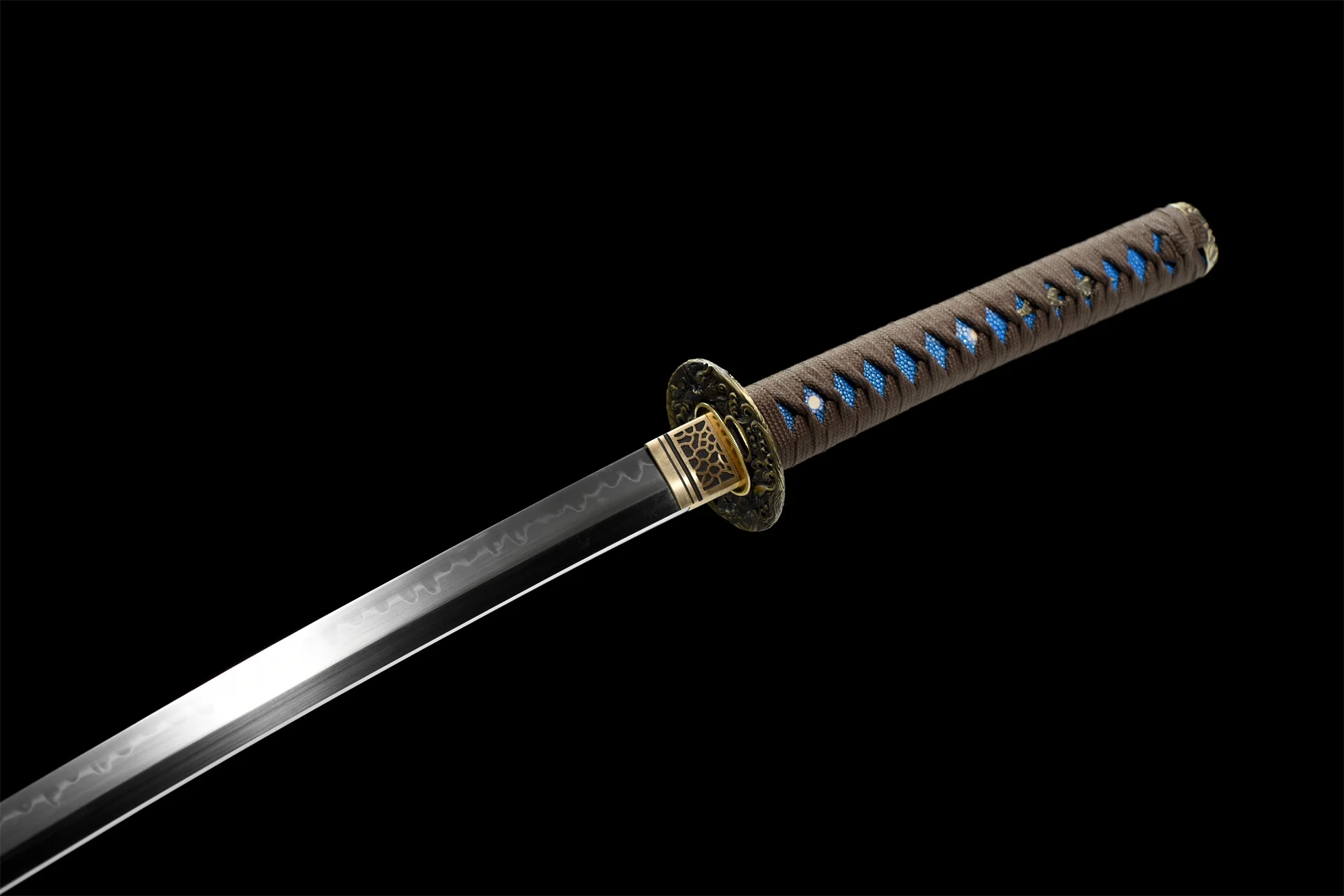 T10 Clay Tempered Katana – Natural Wood Saya, Full Tang