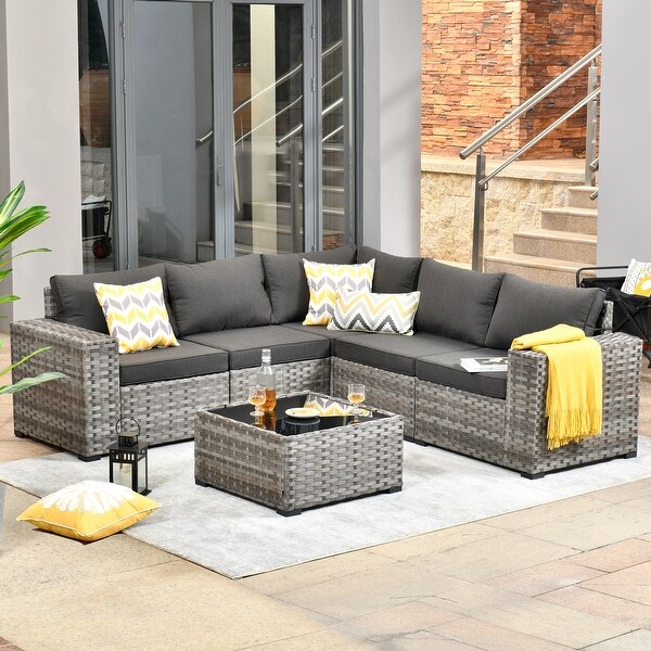 OVIOS Patio Wicker Furniture Wide Arm 6piece Set with Table