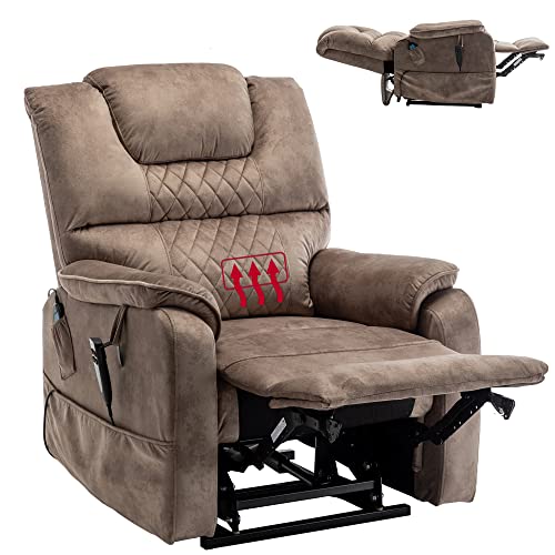JULYFOX Lift Chair Lay Flat 400lbs Heavy Duty, Infinite Position Electric Recliner Chair Dual Motor Power Stand Up Lift Chair with Massage and Heat Hardwood Frame PU Leather Top,Yellow