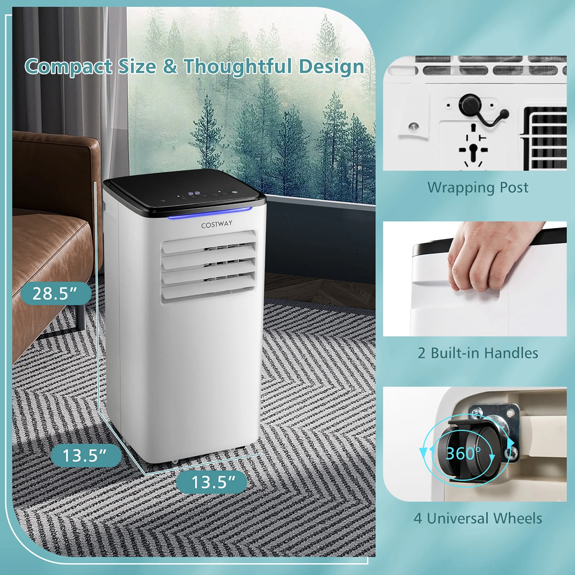 Costway 5200 BTU (8000 BTU ASHRAE) Portable Air Conditioner 3-in-1 AC Unit w/ Cool Dehum Fan Sleep Mode