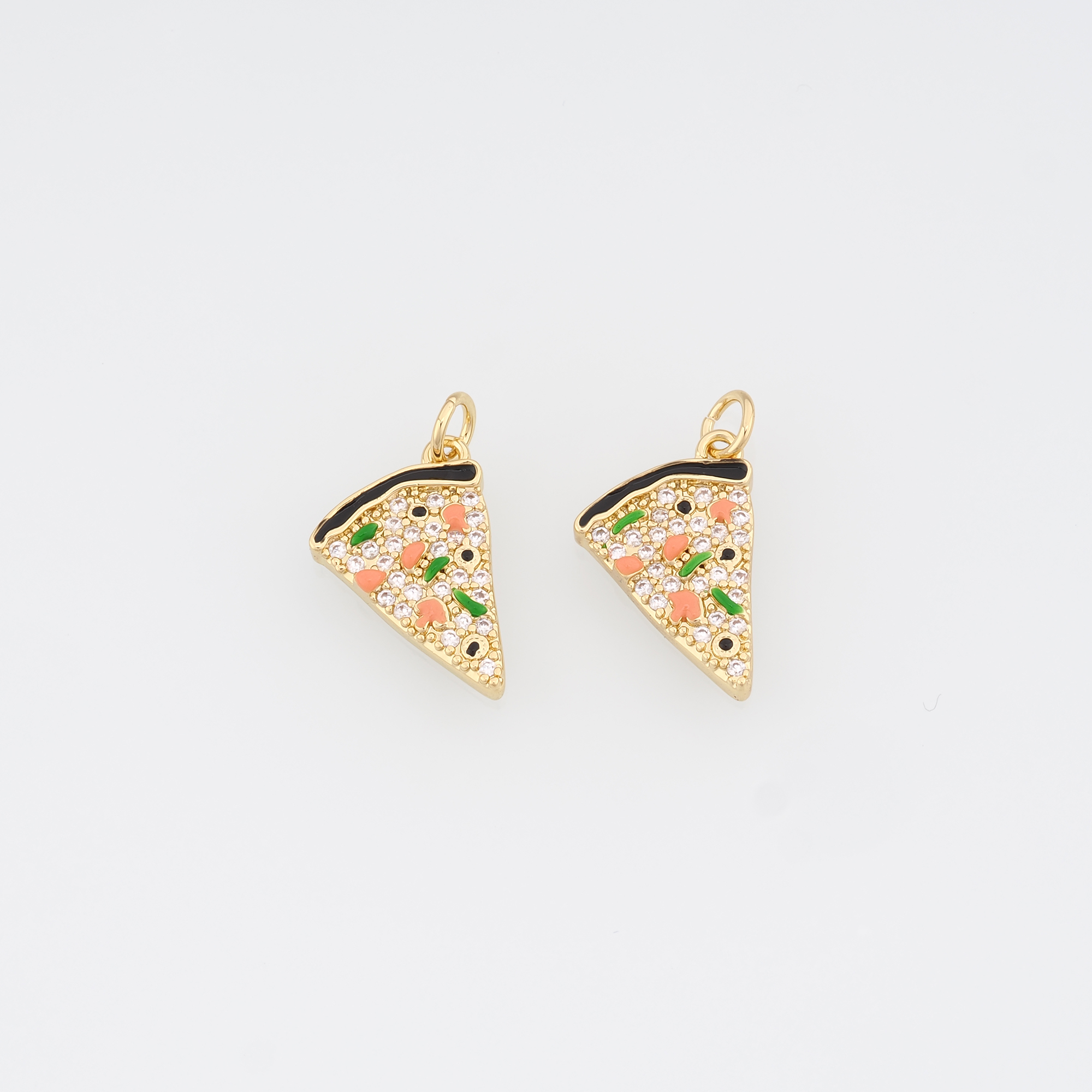 18K Gold Filled Pizza Pendant,CZ Micro Pave Pizza Charm Earrings Necklace for DIY Jewelry Making Supply