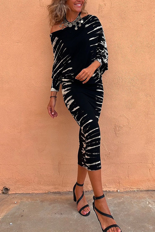 Cold Shoulder Tie Dye Midi DressClistos