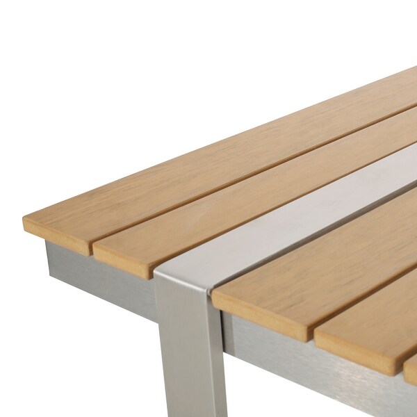 Dining Table,Silver + Natural with a Stunning Aluminum Frame and Classic Slat Paneling
