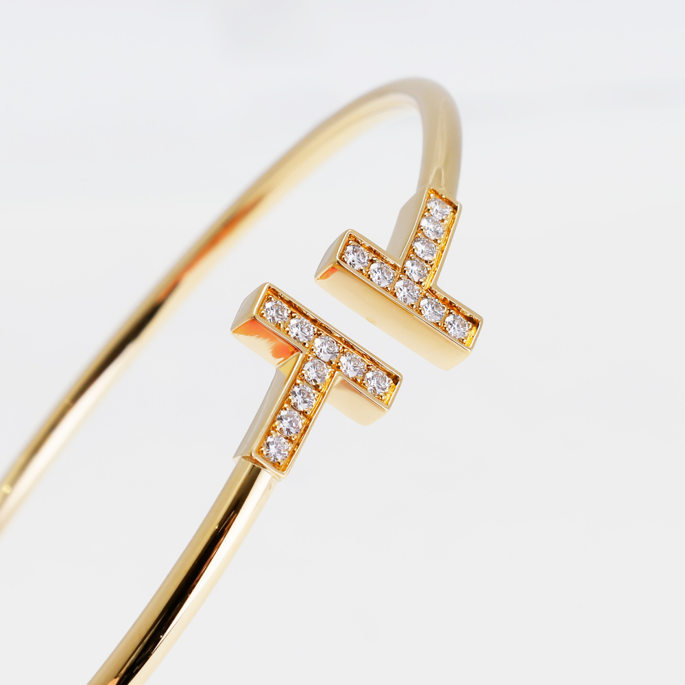 Tiffany & Co. Tiffany T Diamond Wire Bracelet 18K Yellow Gold 60010755