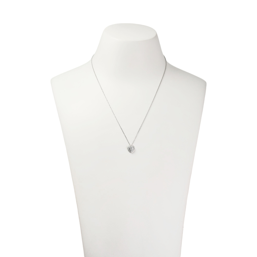 Cartier C Heart Pave Necklace 18K White Gold Diamond
