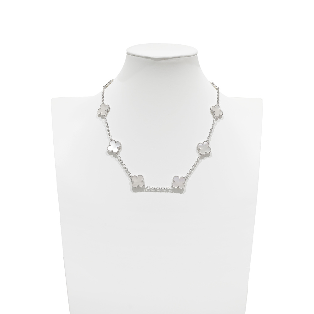 Van Cleef & Arpels Vintage Alhambra 10 Motifs Necklace 18K White Gold Mother of Pearl VCARF48500