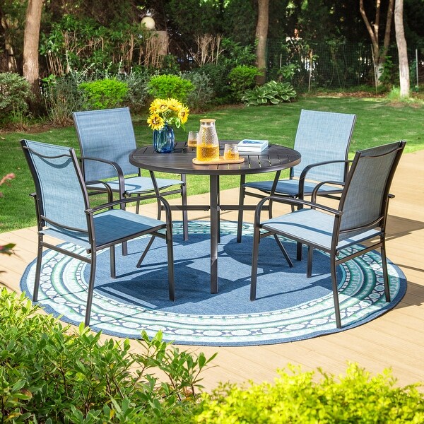 MAISON ARTS 5Piece Patio Dining Set,Geometrically Stamped Round Table and 4 Textilene Dining Chairs