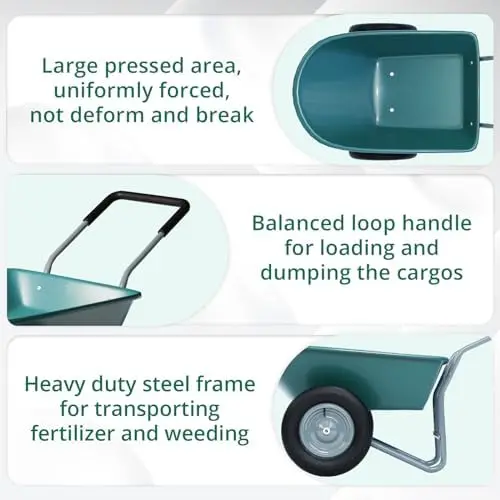 Two-Wheel Yard Wheelbarrow – 330-Pound Capacity, 14-Inch Pneumatic Tires, Ergonomic Padded Handles