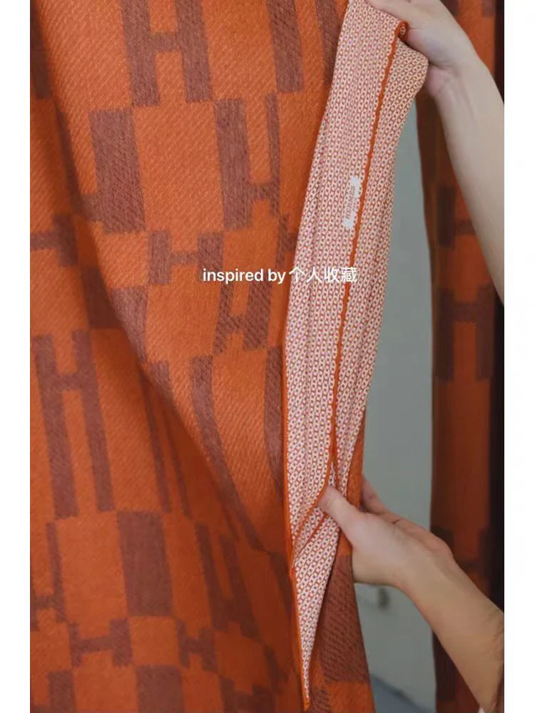 FA005 - Home H Love*She Orange Jacquard Blackout Living Room Bedroom Floor-to-Ceiling Curtains New Chinese Luxury
