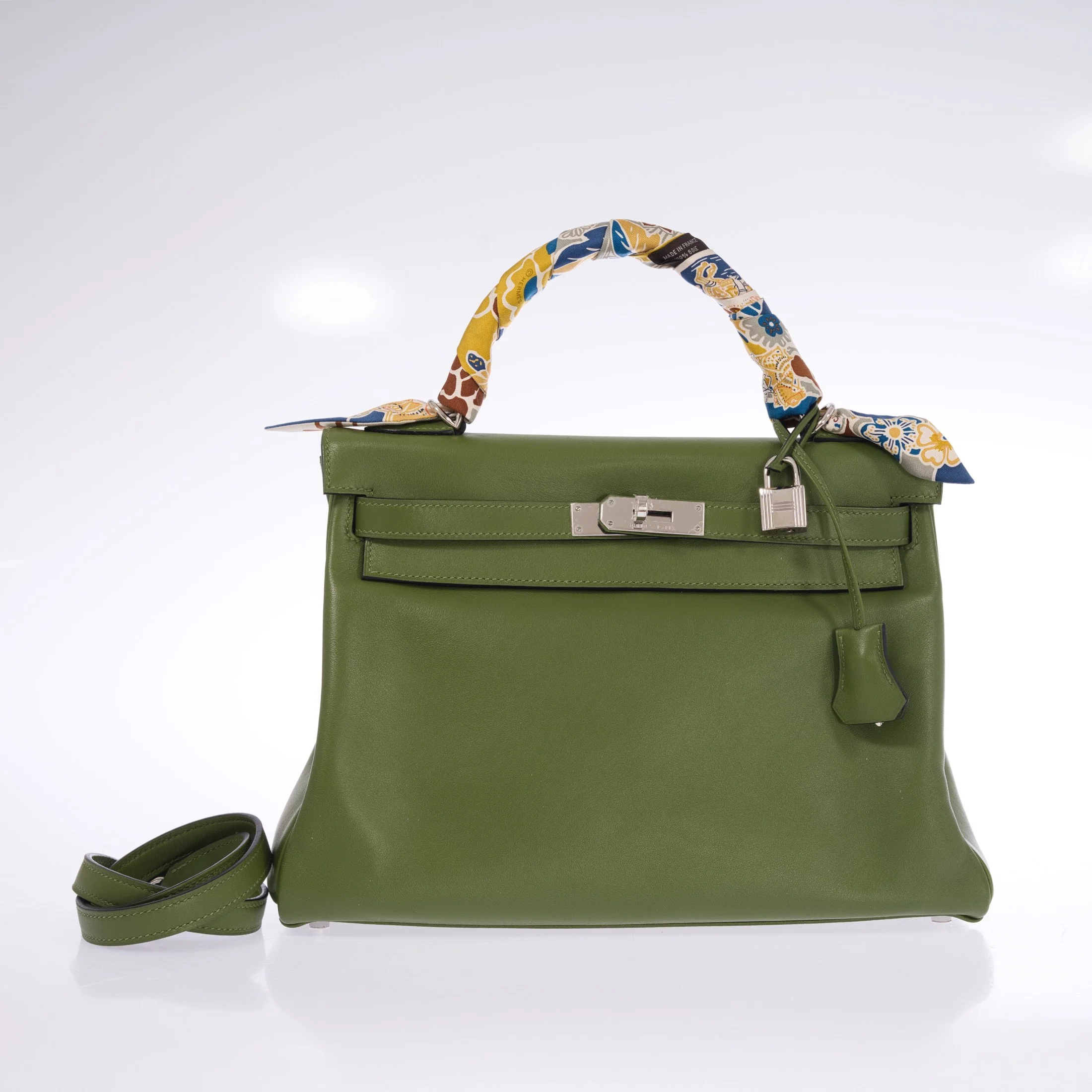 Hermès Kelly 32 Retourne Vert Pelouse Swift Palladium Hardware
