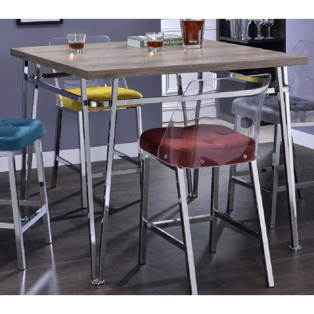 Acme Nadie II Counter Height Table, Light Oak u0026 Chrome