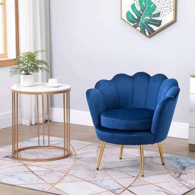 Homcom Elegant Velvet Upholstered Accent Leisure Club Chair With Gold Metal Legs