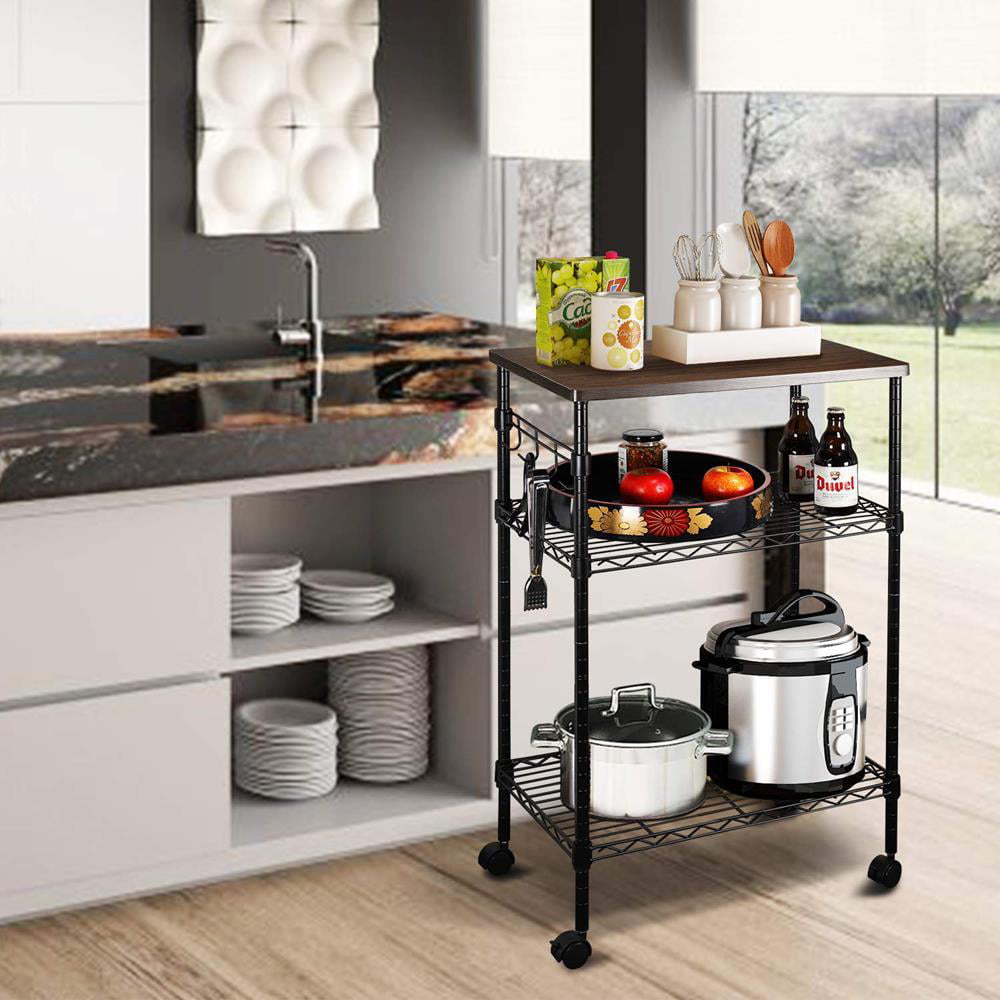 SalonMore 3 Tier Heavy Duty Kitchen Grade Wire Rolling Cart Service Cart with Wheels, Utility Shelf Plant Display Shelf, Black