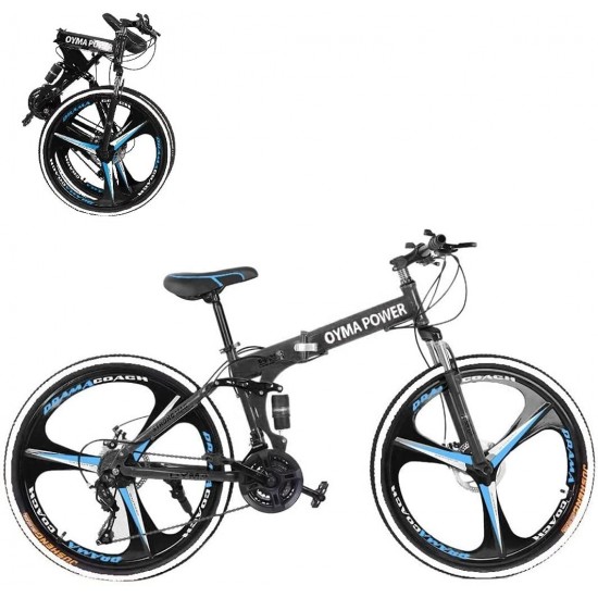 26In Fat Tires Adults Mountain Bike Aluminum Frame Bike 21 Speed Dual Disc Brakes Full Suspension Non-Slip MTB Bicycle Road Bicycle City Commuters Men Bike w/Bottle Holder for Men Adults Teens