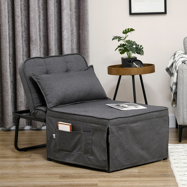 HOMCOM Ottoman Sofa Bed,4 in 1 MultiFunction Button Tufted Folding Sleeper Chair Bed with Adjustable Backrest,Black
