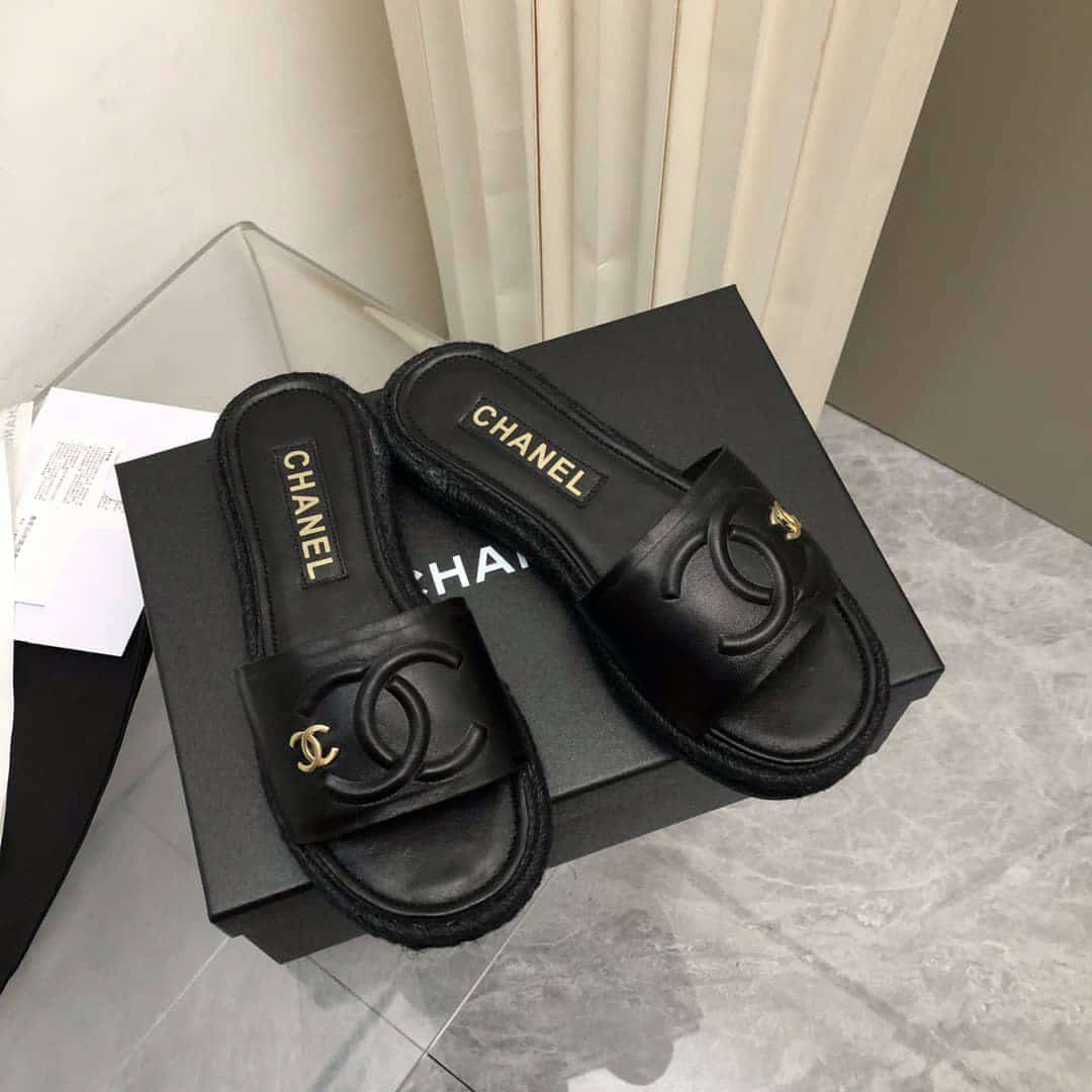 Chanel Black Slide Cc Logo