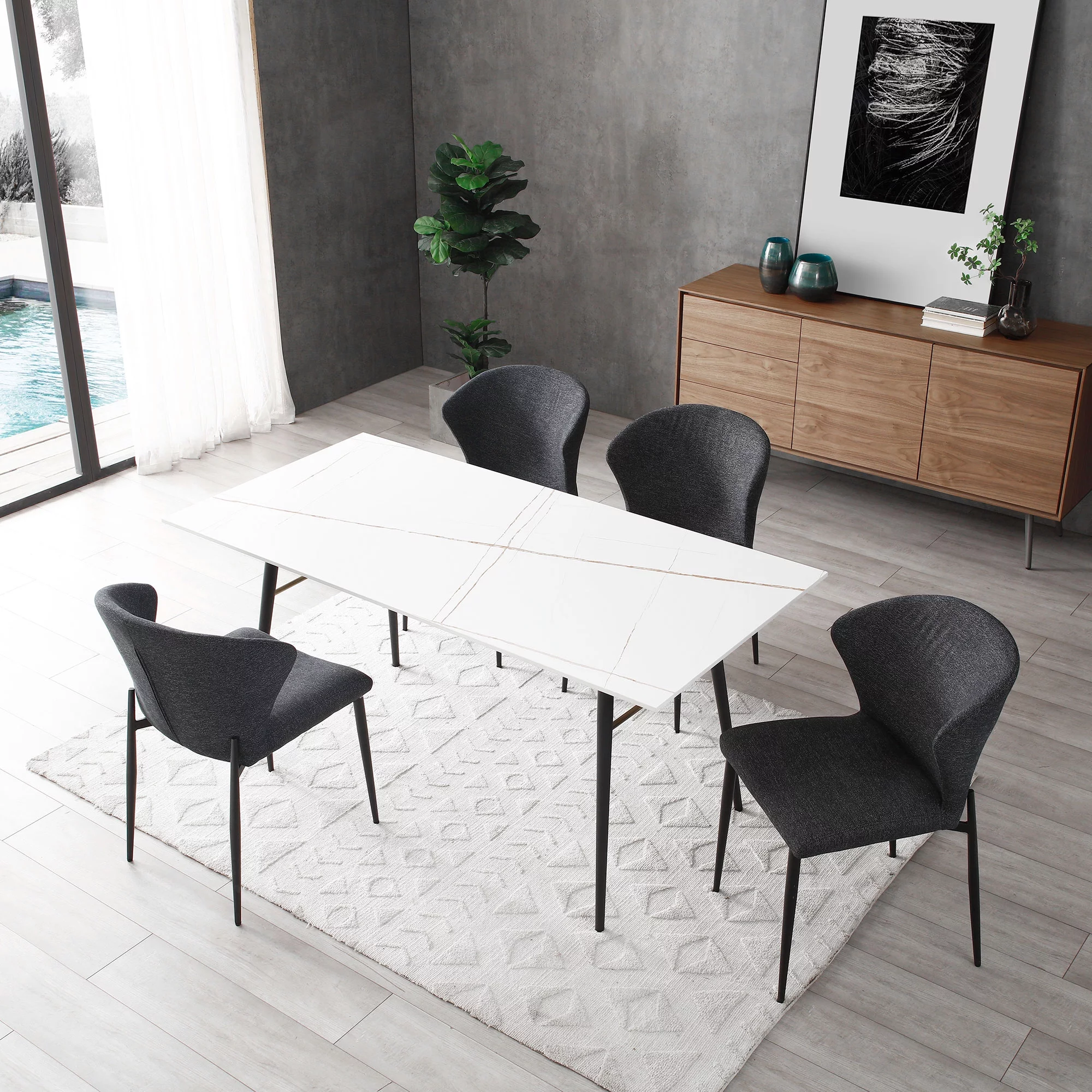 63'' Dining Table Small Space Kitchen Table Porcelain Desk Top White
