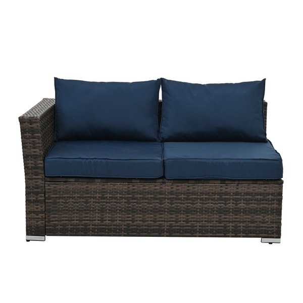 4Piece Patio Conversation Wicker Furniture Set,Sectional Sofa Set with Tempered Glass Coffee Table,Sofa Chair and Ottoman Sets