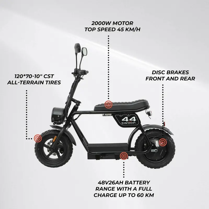 Swoop 2000W Electric Moped – Black Turbo-Assist E-Bike with Pedal & Throttle Modes