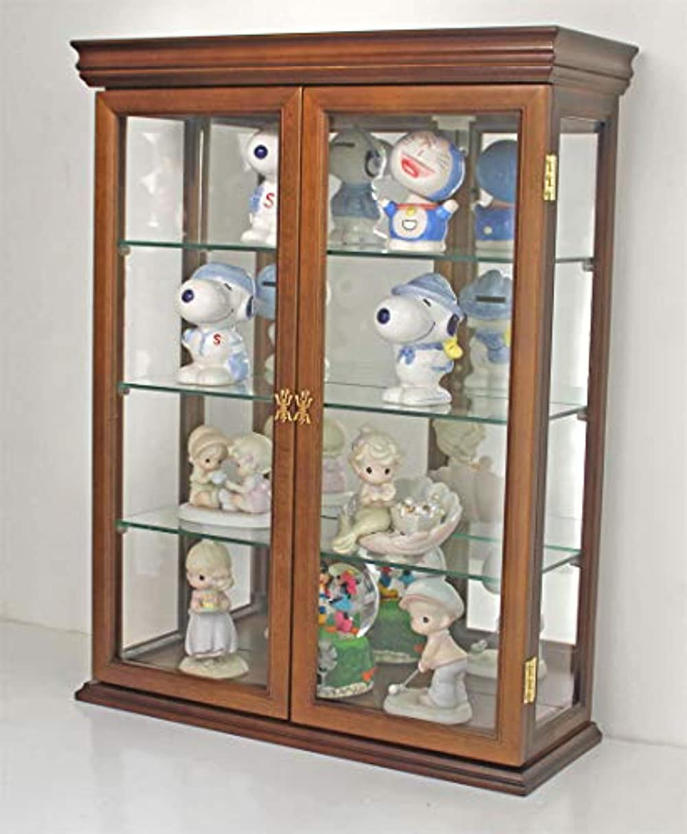 Solid Wood Small  Tuscan Style Hardwood Wall Curio Cabinet, Stand or Wall Mount (WALNUT) 19.75