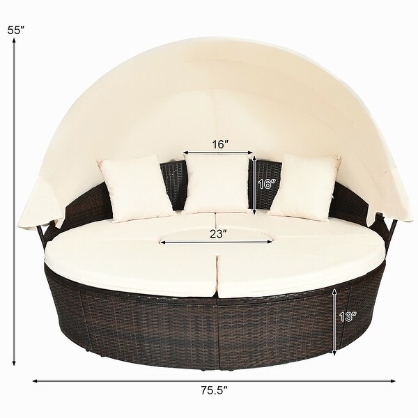 Costway Patio Rattan Daybed Cushioned Sofa Adjustable Table Top Canopy