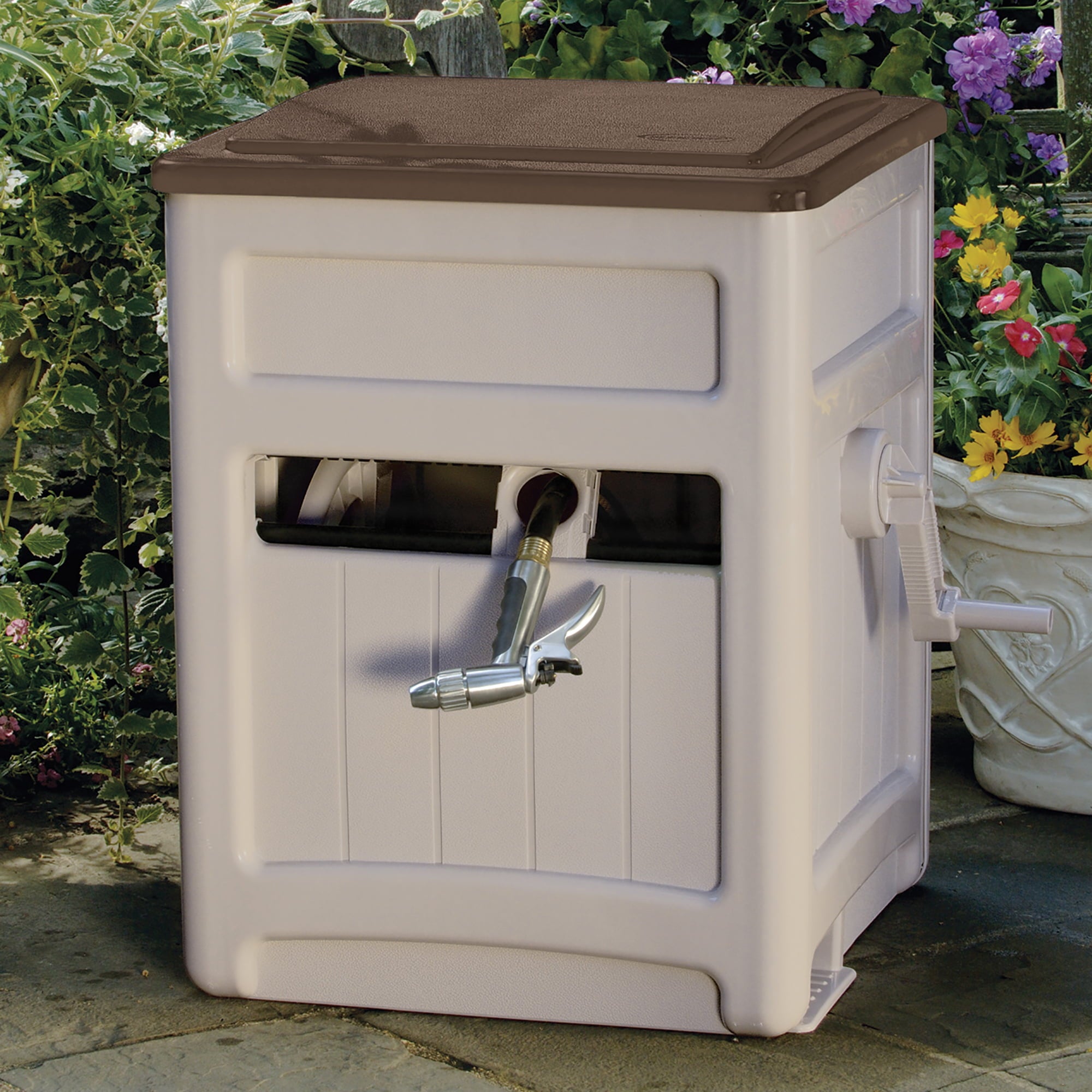 Suncast 225 ft. Smart Trak Hideaway Hose Reel with Storage Bin, Light Taupe