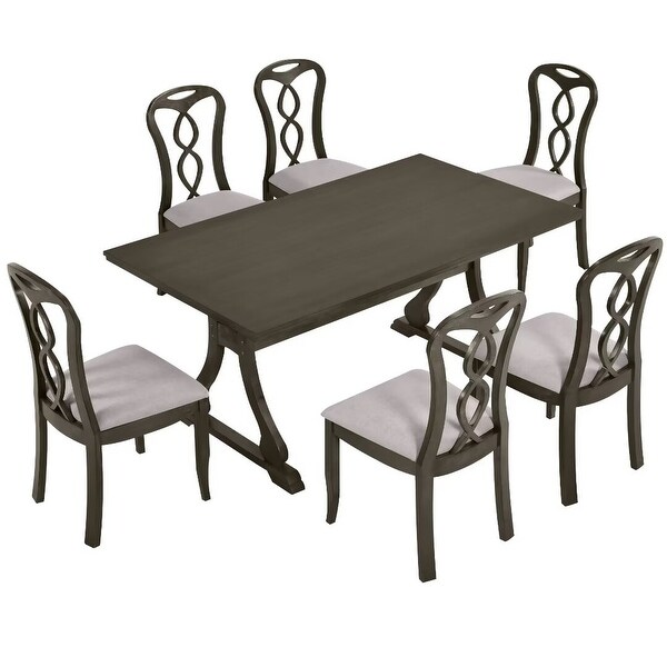 Trestle Dining Table Set with Upholstered Dining Chairs,Smooth Backs