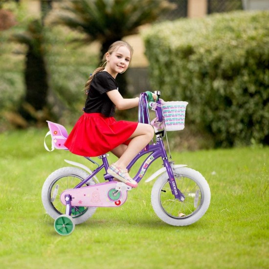 Kid’s Bike Steel Frame Children Bicycle Little Princess Style 12-14-16-18-20 Inch with Training Wheel