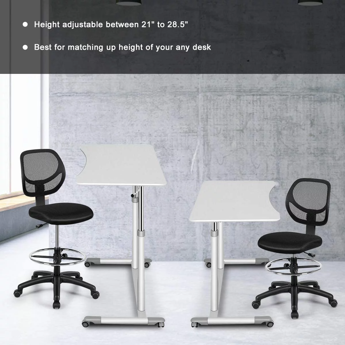 Mesh Drafting Chair, Standing Desk Chair w/Footrest Ring, Adjustable Height Chair Mid Back Tall Office Chair for Home Office, Black