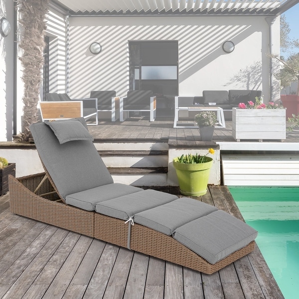Patio Wicker Chaise Lounge Recliner Foldable Chair,w/ 5 Adjustable Back Positions and Cushion