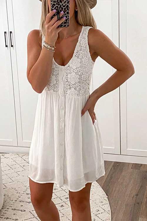 Lace Button-Down Swing DressClistos