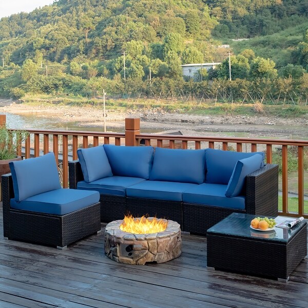 Costway 5PCS Patio Rattan Furniture Set Cushioned Sofa and Chair Coffee