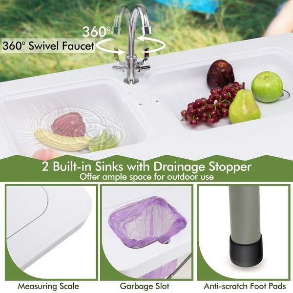 Fish Cleaning Table with 2 Sinks and 360�� Rotatable Fauce