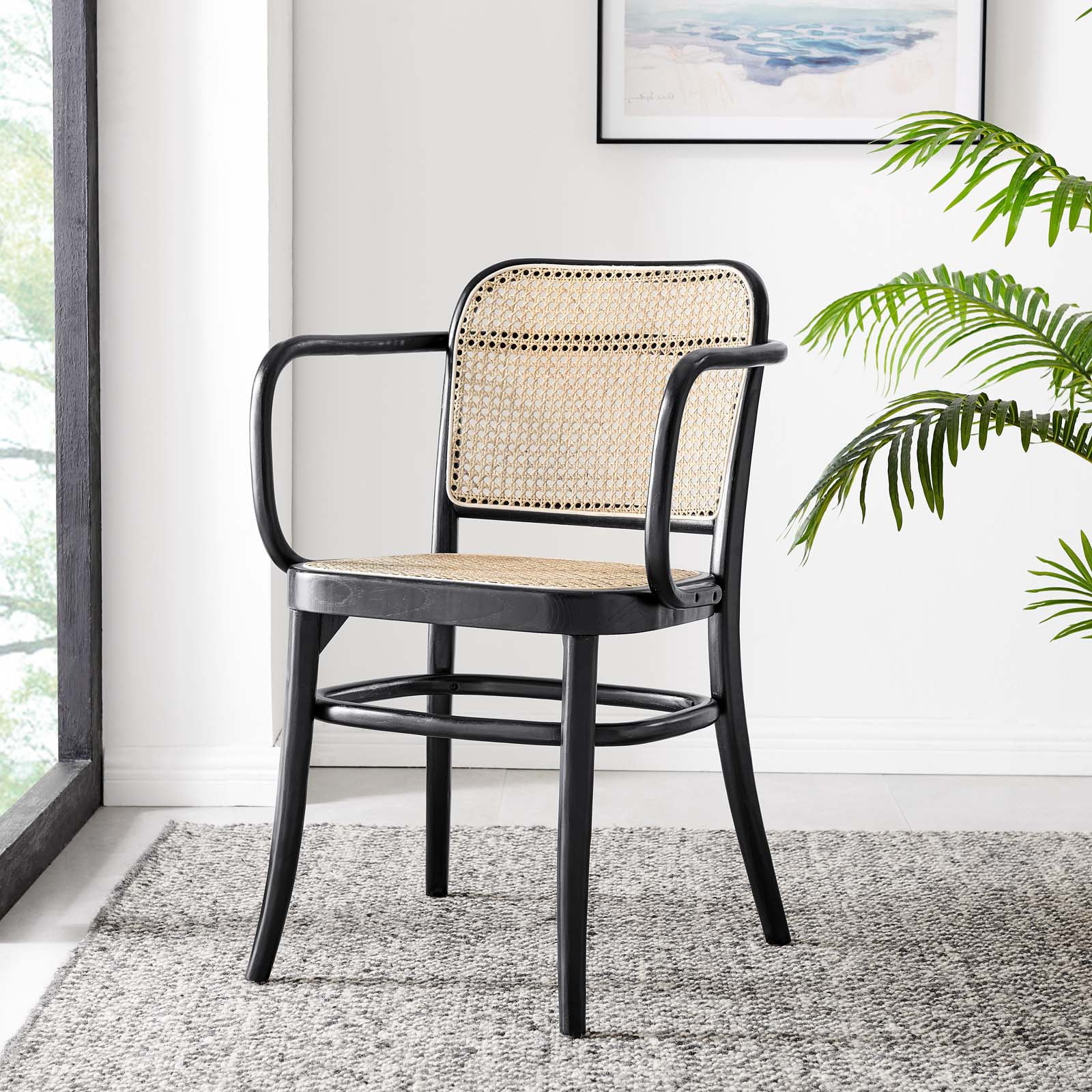 Side Dining Chair, Black, Wood, Modern Contemporary Farmhouse Coastal, Kitchen Room Cafe Bistro Restaurant Hospitality