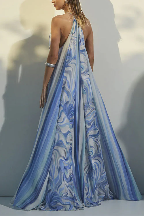 Halter Print Swing Maxi DressClistos
