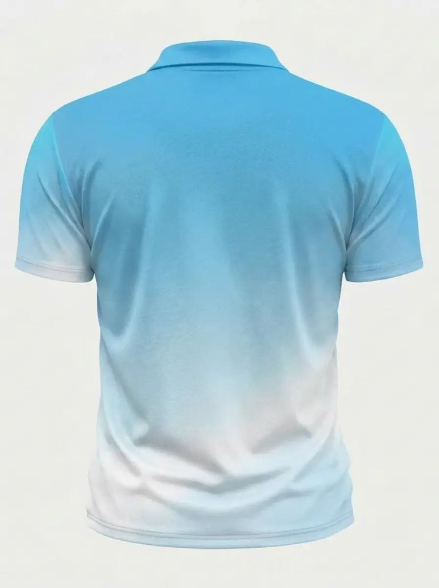 Moisture Wicking Golf Polo 3D Light Blue to White Ombre Gradient Button Short Sleeve Golf Polo Shirt