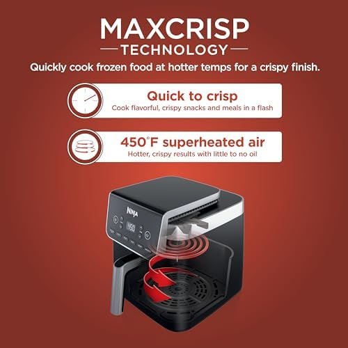 Air Fryer | 6.5 QT Pro XL Capacity fits 9lbs of Wings | 6-in-1 Max Crisp, Air Fry, Roast, Bake, Reheat & Dehydrate | Nonstick Basket, Crisper Plate & Recipe Guide | Grey