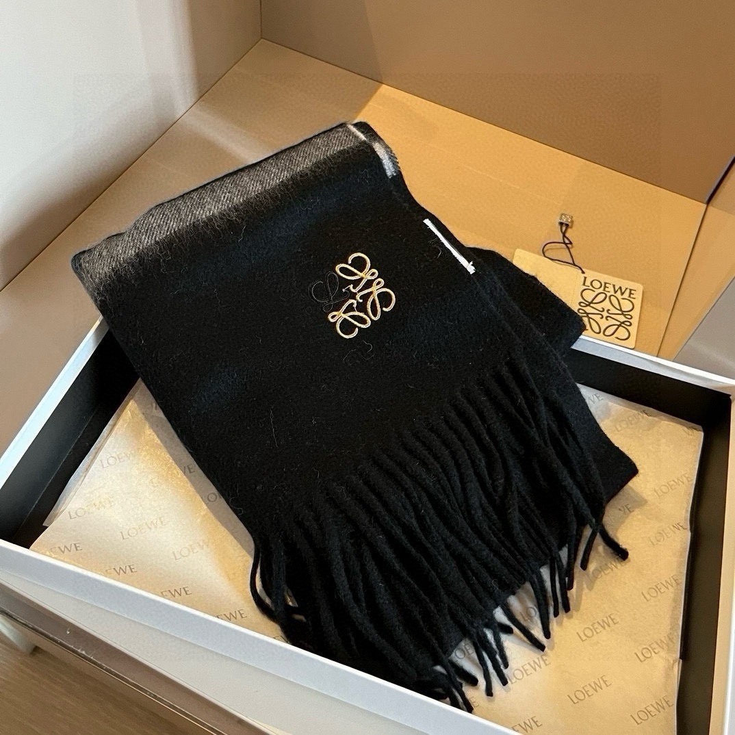Loewe Mohair Scarf Stripe Black Gray For Women 180cm